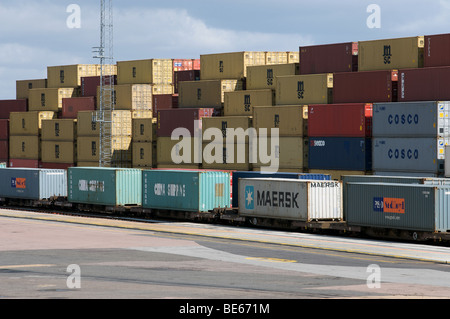 South Rail freight terminal, Port of Felixstowe, Suffolk, UK. Stock Photo