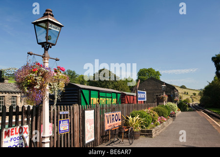 UK, England, Yorkshire, Keighley and Worth Valley Steam Railway, Oakworth Station platform Stock Photo