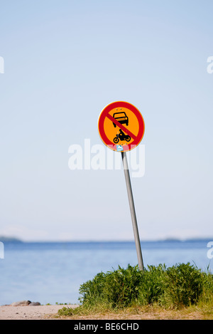 Finnish traffic sign number 312. ( No entry for power-driven vehicles ), No motorized vehicles allowed , Finland Stock Photo