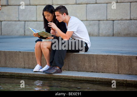 Learning French at Cheonggyecheon River in Seoul South Korea Stock Photo