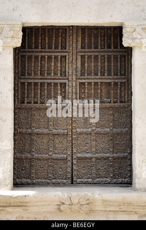 Casa de Moral wooden doorway, colonial mansion, Arequipa, Peru Stock Photo