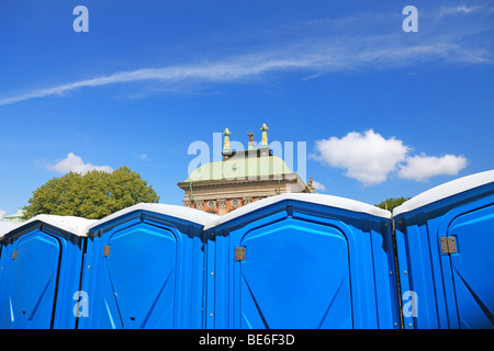 Temporary toilet cabins in center of Stockholm city. Stock Photo