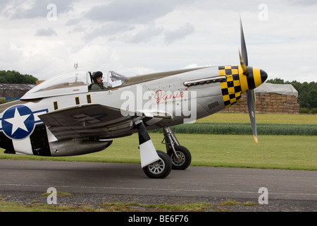 North American P-51D Mustang 'Janie' LH-F 414419 G-MSTG taxing after landing at Breighton Airfield Stock Photo