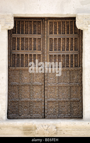 Casa de Moral wooden doorway, colonial mansion, Arequipa, Peru Stock Photo