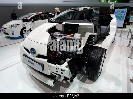 Cut away model of the new Toyota Prius hybrid saloon car at the Frankfurt Motor Show 2009 Stock Photo