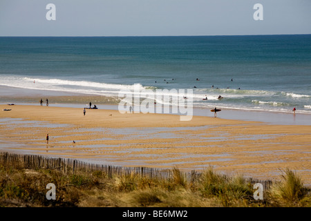 The quiet beach at Lacanau Ocean on the Atlantic south west coast of France in the Bordeaux region. Stock Photo