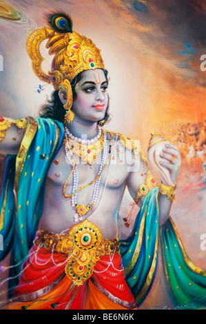 Lord Krishna depicted on an indian poster. India Stock Photo
