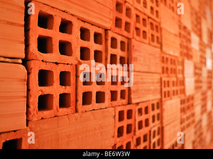 Stack of burnt clay bricks, Vinh Long, Mekong Delta, Vietnam, Asia Stock Photo