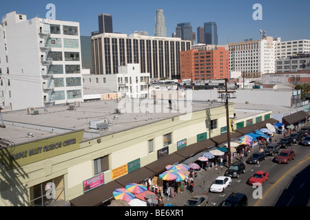 Garment Fashion District WIth View Of Downtown Los Angeles Stock Photo