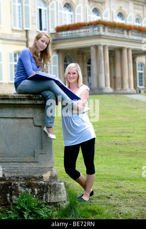 Students at the University of Hohenheim, in front of Hohenheim Castle, Hohenheim, Baden-Wuerttemberg, Germany, Europe Stock Photo