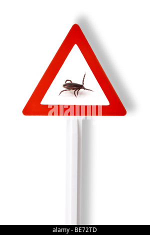 Sign, beware of ticks Stock Photo