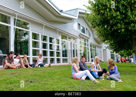 Students at the University of Hohenheim, in front of the cafeteria, Hohenheim, Baden-Wuerttemberg, Germany, Europe Stock Photo