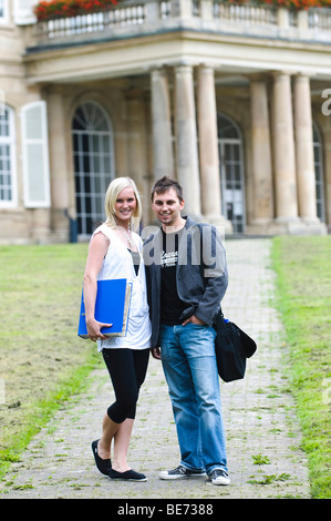 Students at the University of Hohenheim, in front of Hohenheim Castle, Hohenheim, Baden-Wuerttemberg, Germany, Europe Stock Photo