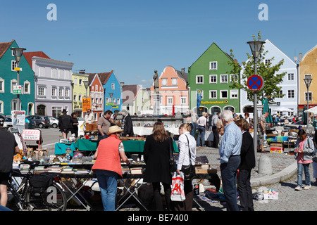 Flea market on the market square in Obernberg am Inn, Innviertel, Upper Austria, Austria, Europe Stock Photo