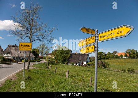 Place-name sign, Brodersby municipality, Angeln region, eastern down, Schleswig-Holstein, Germany, Europe Stock Photo