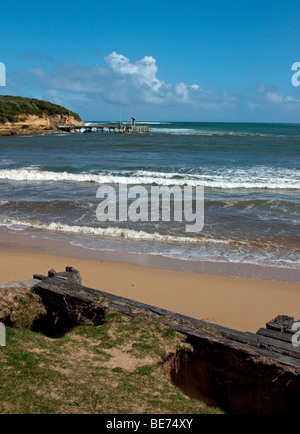 Port Campbell is a coastal town in Victoria, Australia, located on the Great Ocean Road, west of the Twelve Apostles. Stock Photo