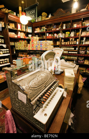 UK, England, Yorkshire, Haworth, Main Street, Rose and Co Apothecary shop interior, old fashioned grocers Stock Photo