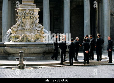 Pantheon, Fontana del Pantheon, priest, Piazza della Rotonda, Rome, Lazio, Italy, Europe Stock Photo