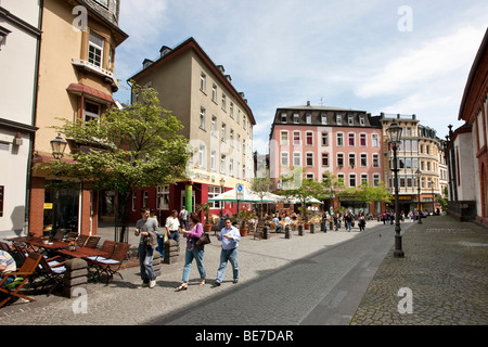 Tourists sitting in a street café in Liebfrauenstrasse street, Koblenz, Rhineland-Palatinate, Germany, Europe Stock Photo