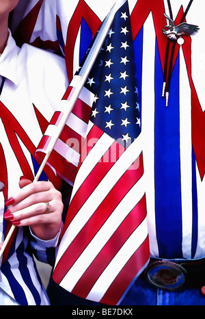 Illustration of Patriotic Couple with American Flag on Independence Day Celebration in Corydon, Indiana Stock Photo