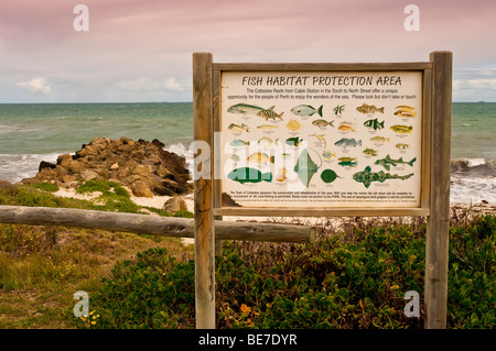 Sign on West Australian beach showing protected fish species Stock Photo