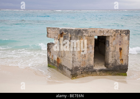 Pillbox used as a military lookout during World War II on the beach of Midway Atoll, part of the Battle of Midway National Memorial Stock Photo