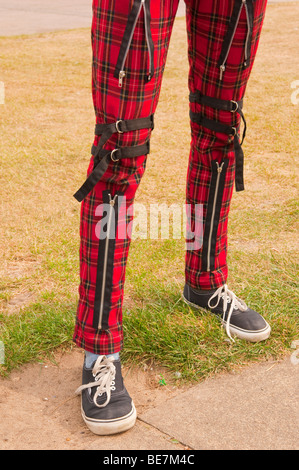 Vintage Mens Red Tartan Punk Trousers, 1980s