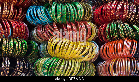 Indian glass bangles on a rack Stock Photo