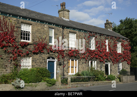 Town of Bollington, England. Row of cottage style houses on Bollington’s Palmerston Street. Stock Photo