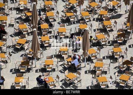 Street cafe from above, Prager Strasse street, Dresden, Germany, Europe Stock Photo
