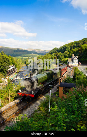 GWR Steam train on the restored Llangollen railway heritage tourist line at Berwyn station in the Dee valley North WalesUK Stock Photo