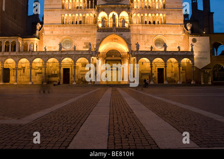 Cathedral of Cremona and town square at night, Piazza Duomo, Cremona, Lombardy, Italy Stock Photo