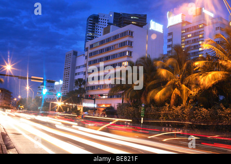 Collins Avenue at night, South Beach, Miami Beach, Florida, USA Stock Photo