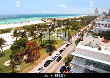 View at the Lummus Park and the beach, Ocean Drive, South Beach, Miami ...