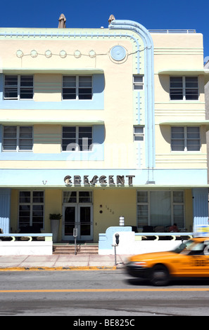 The Crescent Hotel on Ocean Drive in the sunlight, South Beach, Miami Beach, Florida, USA Stock Photo