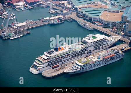 Aerial Photo of Cruiseships MS Hanseatic and MS Europa, Cape Town, Western Cape, South Africa, Africa Stock Photo