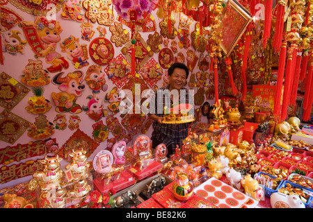 Colorful Chinese New Year Decorations for sale in Chinatown, Singapore Stock Photo