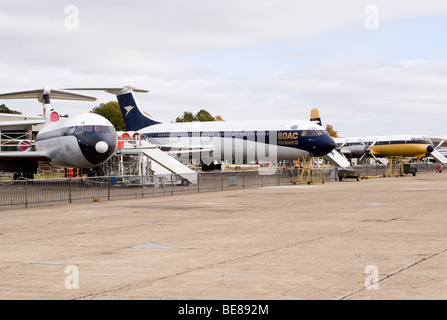 Trident 2E BAC Super VC10 and Bristol Britannia Airliners at IWM Duxford England United Kingdom UK Stock Photo