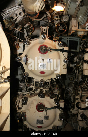 Submarine, interior. The forward torpedo room, with six torpedo tubes ...