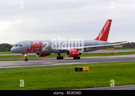 Jet 2.Com [Jet2] Airline Boeing 757-27B Airliner Taxiing After Landing at Manchester Ringway Airport England United Kingdom UK Stock Photo