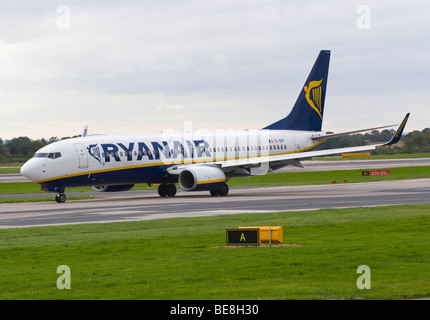 Ryanair Boeing 737-8AS Airliner EI-DPF Taxiing After Landing at Manchester Ringway Airport England United Kingdom UK Stock Photo