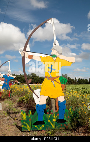 An English archer figure on the Azincourt (Agincourt) Battlefield, France. Stock Photo