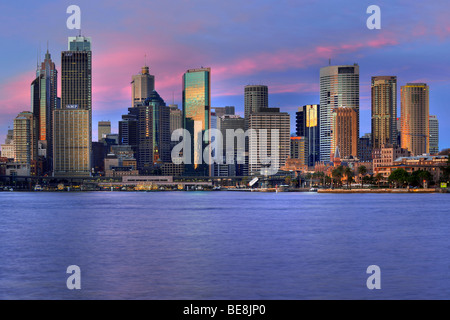 View of Sydney Cove in the morning light, Circular Quay, port, Sydney skyline, Central Business District, Sydney, New South Wal Stock Photo