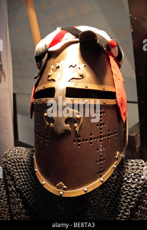 A soldiers mask inside the Centre Historique Médiéval Azincourt, (Battle of Azincourt (Agincourt) Museum), Azincourt, France. Stock Photo