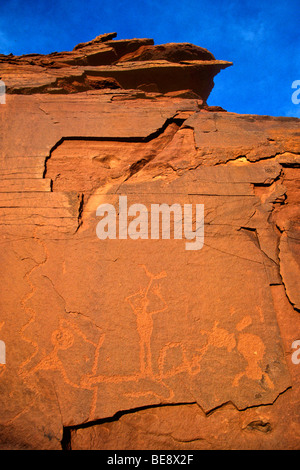 Ancient Indian petroglyphs on rock above Little Colorado River, Navajo Nation, Arizona, USA Stock Photo