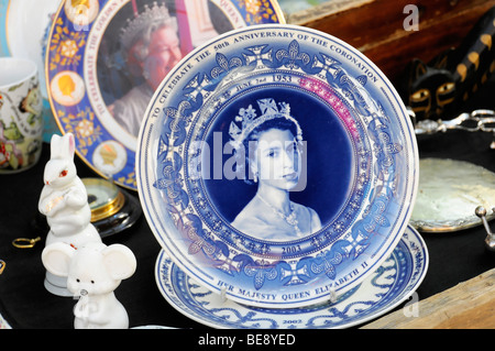 Detail, plate Majesty Queen Elizabeth II, Portobello Road Market, London, England, United Kingdom, Europe
