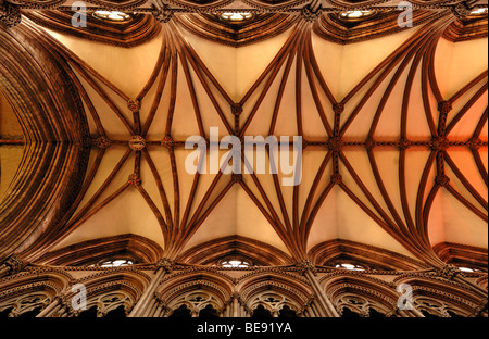 Gothic cross vaults in Lichfield Cathedral, Decorated Style, English Gothic, 1256-1340, The Close, Lichfield, England, UK, Euro Stock Photo