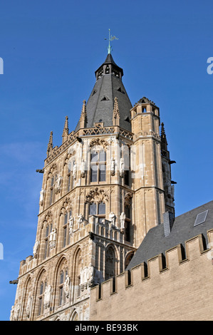 Ratsturm tower built in the late Gothic style, City Hall, Cologne, North Rhine-Westphalia, Germany, Europe Stock Photo