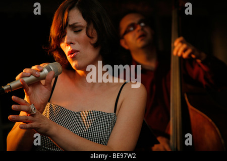 Jazz singer singing. Stock Photo