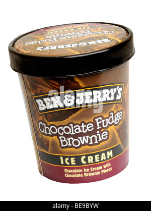 Tub of Ben & Jerrys Chocolate Fudge Brownie Ice Cream Stock Photo